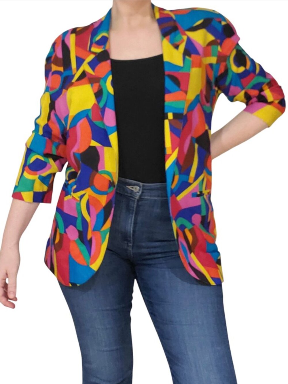 Vintage The Icing 80s Geometric Abstract Blazer M Pop Art Colorblock Jacket